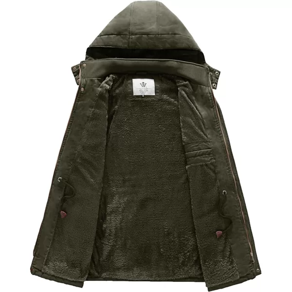 WenVen Mens Winter Jacket Sherpa Lining Wool Trench Coat Casual Warm Parka Coat With Detachable HoodArmy Green