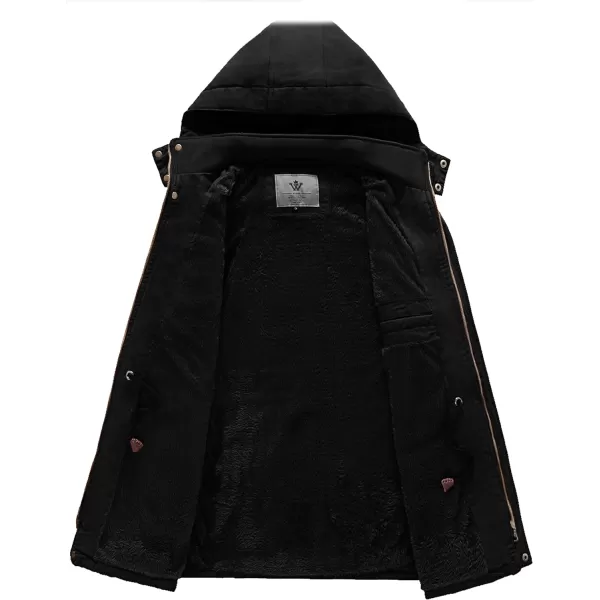 WenVen Mens Winter Jacket Sherpa Lining Wool Trench Coat Casual Warm Parka Coat With Detachable HoodBlack