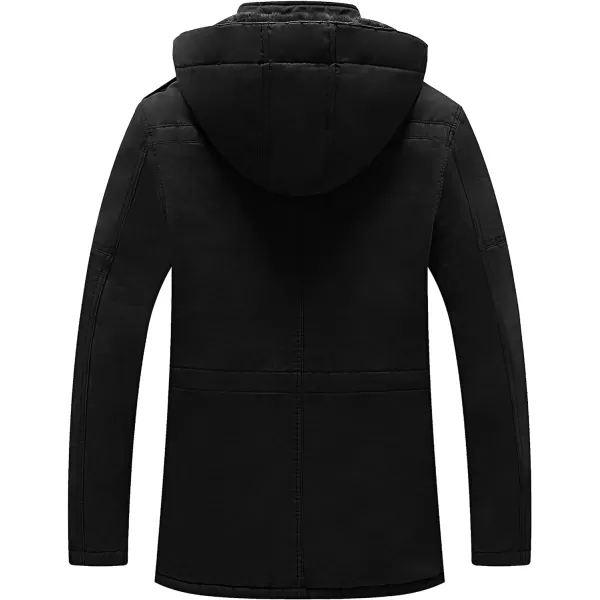 WenVen Mens Winter Jacket Sherpa Lining Wool Trench Coat Casual Warm Parka Coat With Detachable HoodBlack