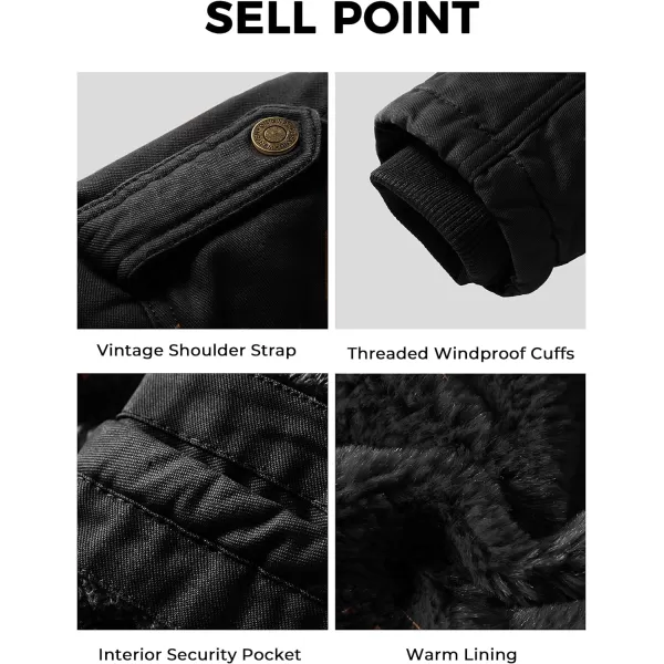 WenVen Mens Winter Jacket Sherpa Lining Wool Trench Coat Casual Warm Parka Coat With Detachable HoodBlack