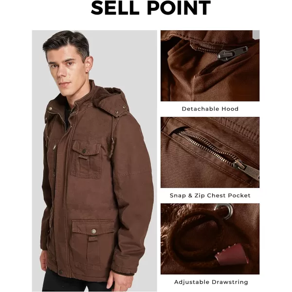 WenVen Mens Winter Jacket Sherpa Lining Wool Trench Coat Casual Warm Parka Coat With Detachable HoodCoffee