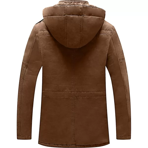WenVen Mens Winter Jacket Sherpa Lining Wool Trench Coat Casual Warm Parka Coat With Detachable HoodCoffee