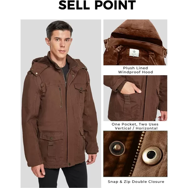 WenVen Mens Winter Jacket Sherpa Lining Wool Trench Coat Casual Warm Parka Coat With Detachable HoodCoffee