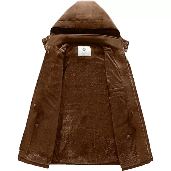 WenVen Mens Winter Jacket Sherpa Lining Wool Trench Coat Casual Warm Parka Coat With Detachable HoodCoffee