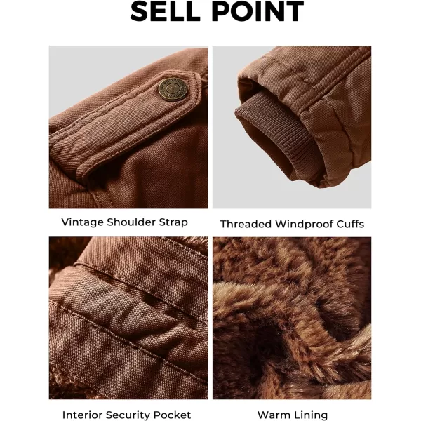 WenVen Mens Winter Jacket Sherpa Lining Wool Trench Coat Casual Warm Parka Coat With Detachable HoodCoffee