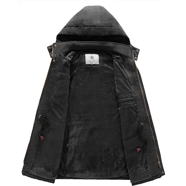 WenVen Mens Winter Jacket Sherpa Lining Wool Trench Coat Casual Warm Parka Coat With Detachable HoodDark Grey