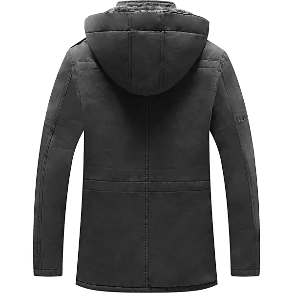 WenVen Mens Winter Jacket Sherpa Lining Wool Trench Coat Casual Warm Parka Coat With Detachable HoodDark Grey
