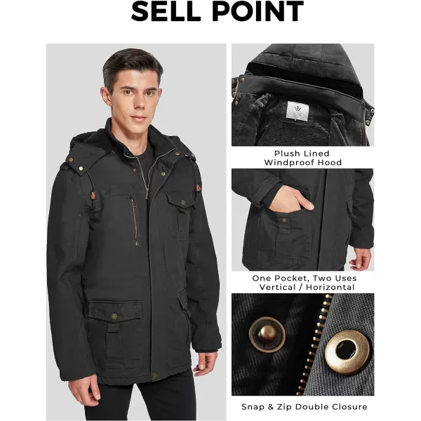 WenVen Mens Winter Jacket Sherpa Lining Wool Trench Coat Casual Warm Parka Coat With Detachable HoodDark Grey