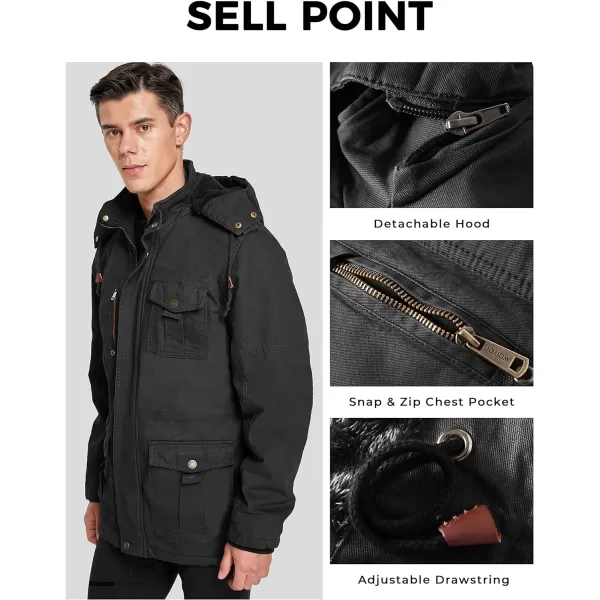 WenVen Mens Winter Jacket Sherpa Lining Wool Trench Coat Casual Warm Parka Coat With Detachable HoodDark Grey
