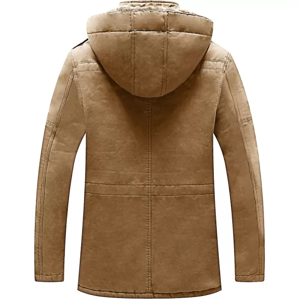 WenVen Mens Winter Jacket Sherpa Lining Wool Trench Coat Casual Warm Parka Coat With Detachable HoodKhaki