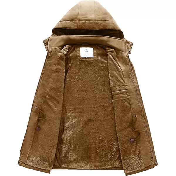 WenVen Mens Winter Jacket Sherpa Lining Wool Trench Coat Casual Warm Parka Coat With Detachable HoodKhaki