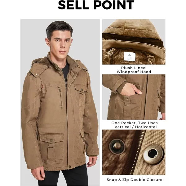 WenVen Mens Winter Jacket Sherpa Lining Wool Trench Coat Casual Warm Parka Coat With Detachable HoodKhaki