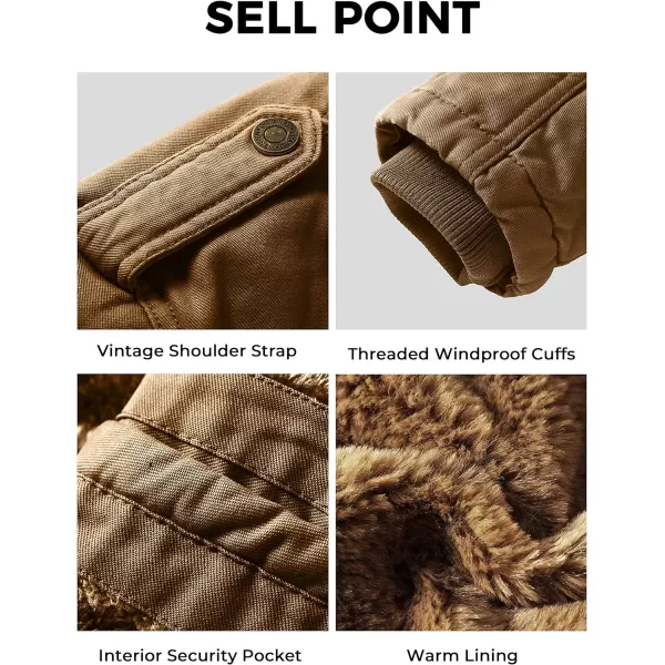 WenVen Mens Winter Jacket Sherpa Lining Wool Trench Coat Casual Warm Parka Coat With Detachable HoodKhaki