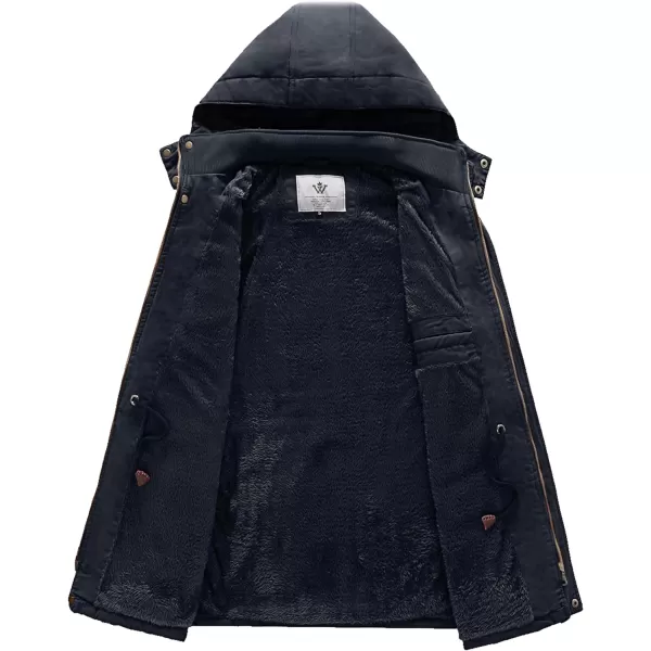 WenVen Mens Winter Jacket Sherpa Lining Wool Trench Coat Casual Warm Parka Coat With Detachable HoodNavy