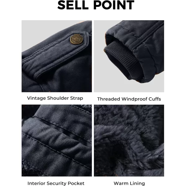 WenVen Mens Winter Jacket Sherpa Lining Wool Trench Coat Casual Warm Parka Coat With Detachable HoodNavy