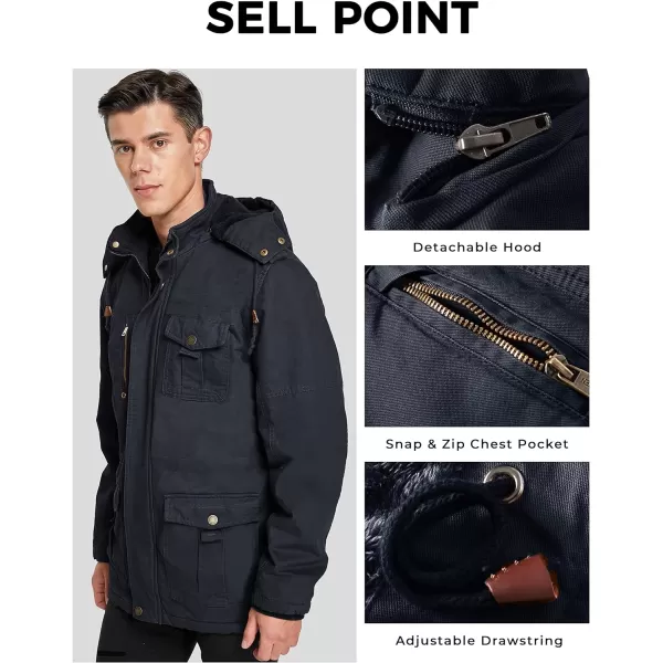 WenVen Mens Winter Jacket Sherpa Lining Wool Trench Coat Casual Warm Parka Coat With Detachable HoodNavy