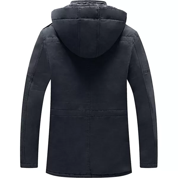 WenVen Mens Winter Jacket Sherpa Lining Wool Trench Coat Casual Warm Parka Coat With Detachable HoodNavy