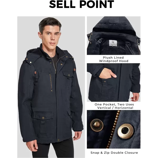 WenVen Mens Winter Jacket Sherpa Lining Wool Trench Coat Casual Warm Parka Coat With Detachable HoodNavy