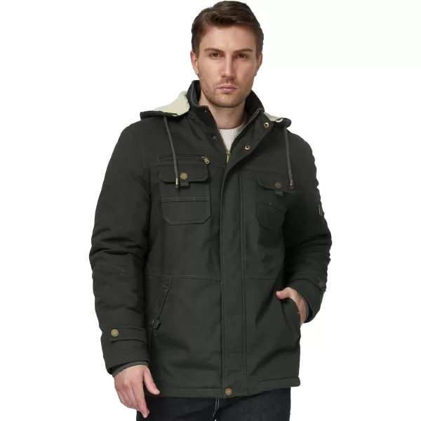 WenVen Mens Winter Sherpa Parka Mid Length Thicken Military Style Warm Jacket with Removable HoodArmy Green