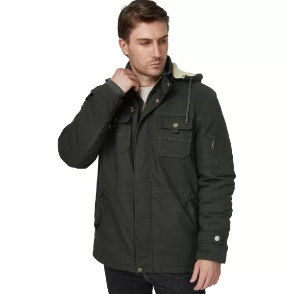 WenVen Mens Winter Sherpa Parka Mid Length Thicken Military Style Warm Jacket with Removable HoodArmy Green