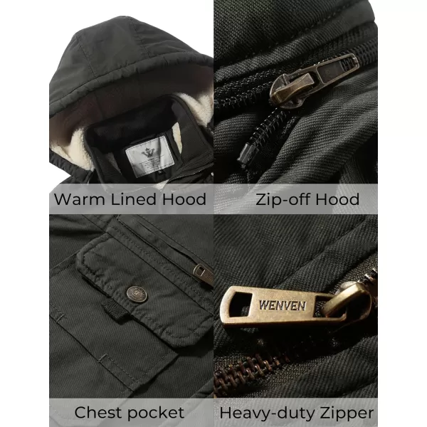 WenVen Mens Winter Sherpa Parka Mid Length Thicken Military Style Warm Jacket with Removable HoodArmy Green