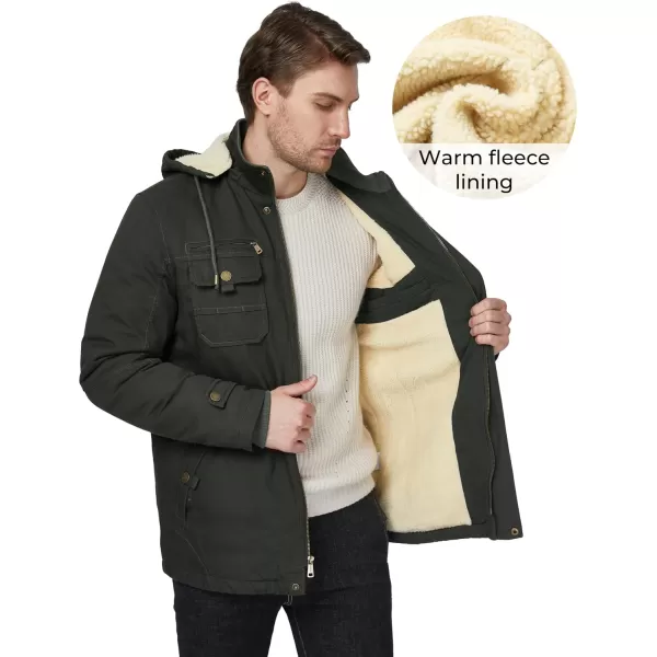 WenVen Mens Winter Sherpa Parka Mid Length Thicken Military Style Warm Jacket with Removable HoodArmy Green