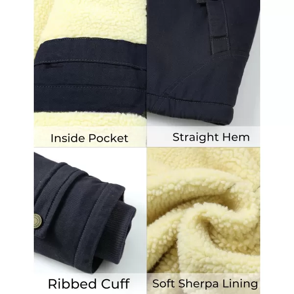 WenVen Mens Winter Sherpa Parka Mid Length Thicken Military Style Warm Jacket with Removable HoodBlack