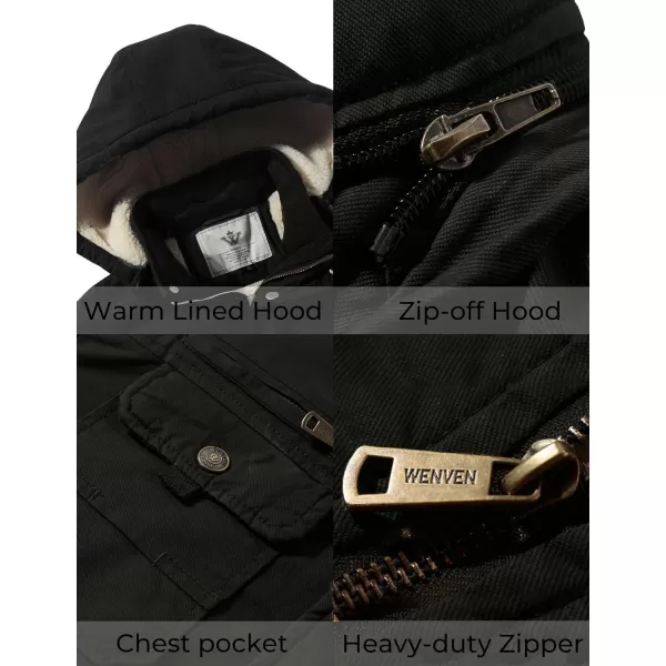 WenVen Mens Winter Sherpa Parka Mid Length Thicken Military Style Warm Jacket with Removable HoodBlack