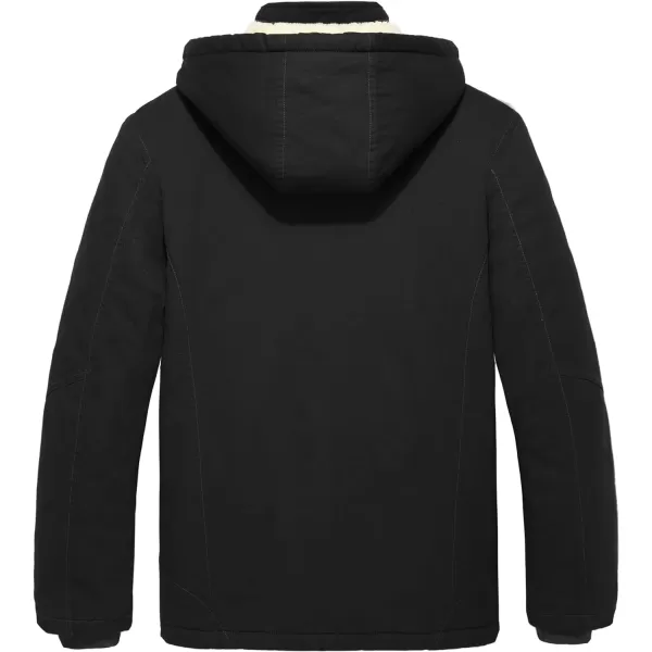 WenVen Mens Winter Sherpa Parka Mid Length Thicken Military Style Warm Jacket with Removable HoodBlack