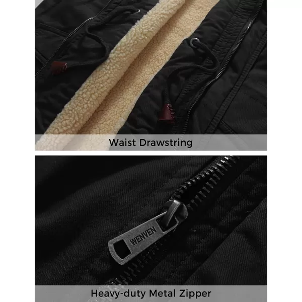 WenVen Mens Winter Sherpa Parka Mid Length Thicken Military Style Warm Jacket with Removable HoodDark Black