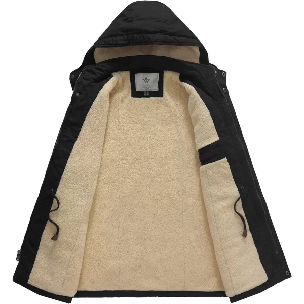 WenVen Mens Winter Sherpa Parka Mid Length Thicken Military Style Warm Jacket with Removable HoodDark Black