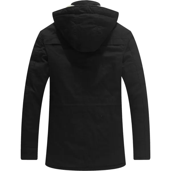 WenVen Mens Winter Sherpa Parka Mid Length Thicken Military Style Warm Jacket with Removable HoodDark Black