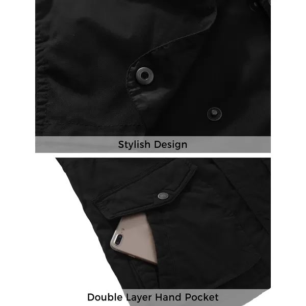 WenVen Mens Winter Sherpa Parka Mid Length Thicken Military Style Warm Jacket with Removable HoodDark Black