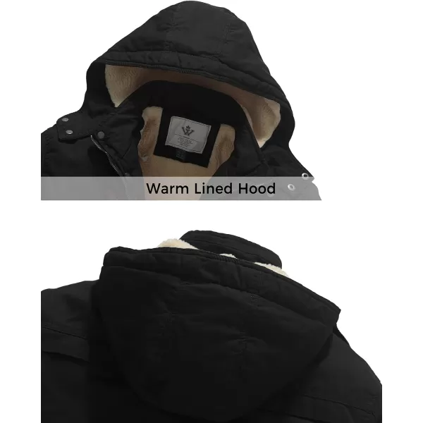 WenVen Mens Winter Sherpa Parka Mid Length Thicken Military Style Warm Jacket with Removable HoodDark Black