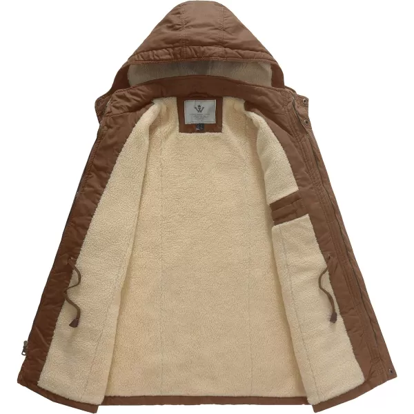 WenVen Mens Winter Sherpa Parka Mid Length Thicken Military Style Warm Jacket with Removable HoodKhaki
