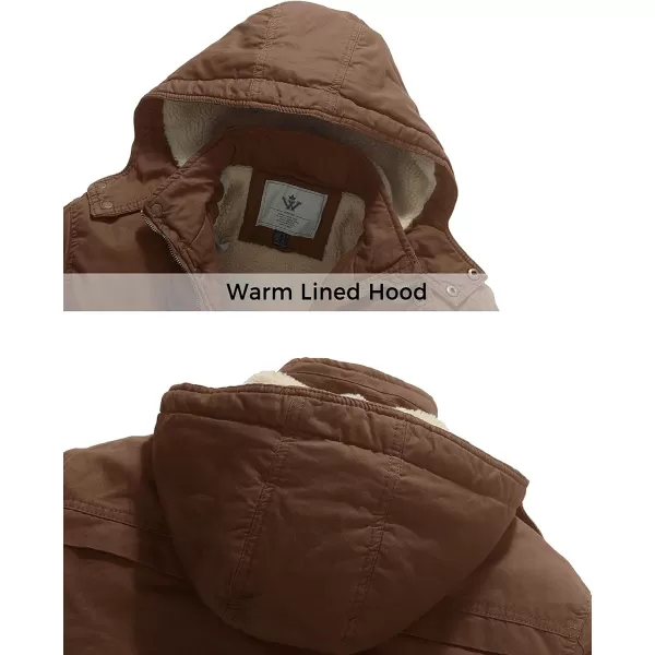 WenVen Mens Winter Sherpa Parka Mid Length Thicken Military Style Warm Jacket with Removable HoodKhaki