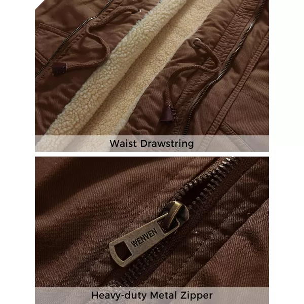 WenVen Mens Winter Sherpa Parka Mid Length Thicken Military Style Warm Jacket with Removable HoodKhaki
