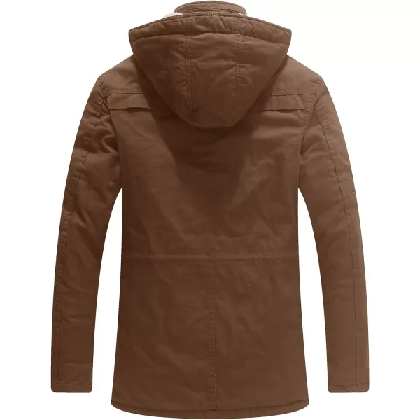 WenVen Mens Winter Sherpa Parka Mid Length Thicken Military Style Warm Jacket with Removable HoodKhaki