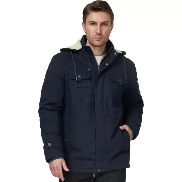 WenVen Mens Winter Sherpa Parka Mid Length Thicken Military Style Warm Jacket with Removable HoodNavy