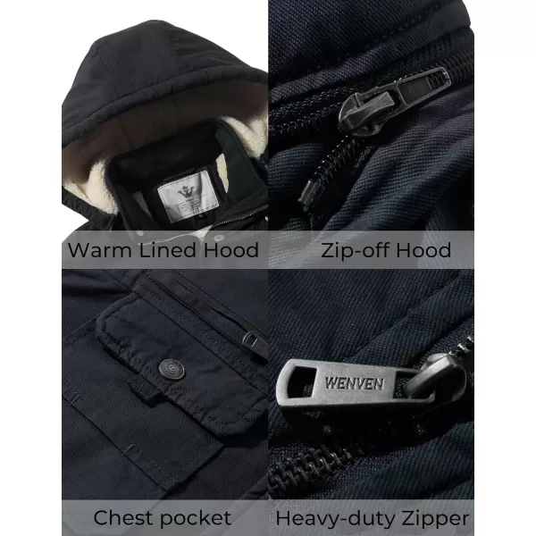 WenVen Mens Winter Sherpa Parka Mid Length Thicken Military Style Warm Jacket with Removable HoodNavy