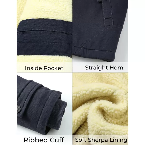 WenVen Mens Winter Sherpa Parka Mid Length Thicken Military Style Warm Jacket with Removable HoodNavy