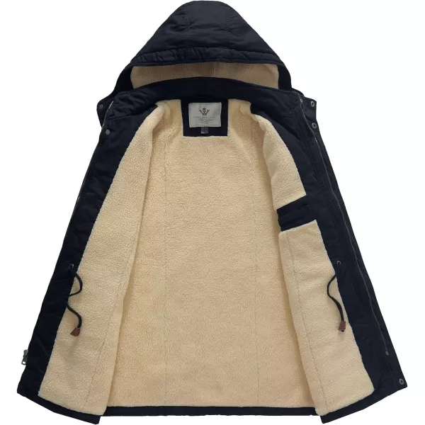 WenVen Mens Winter Sherpa Parka Mid Length Thicken Military Style Warm Jacket with Removable HoodNavy Blue