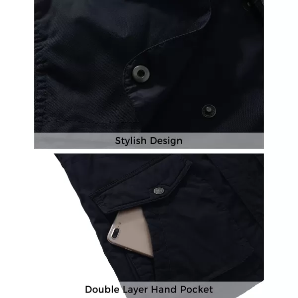 WenVen Mens Winter Sherpa Parka Mid Length Thicken Military Style Warm Jacket with Removable HoodNavy Blue