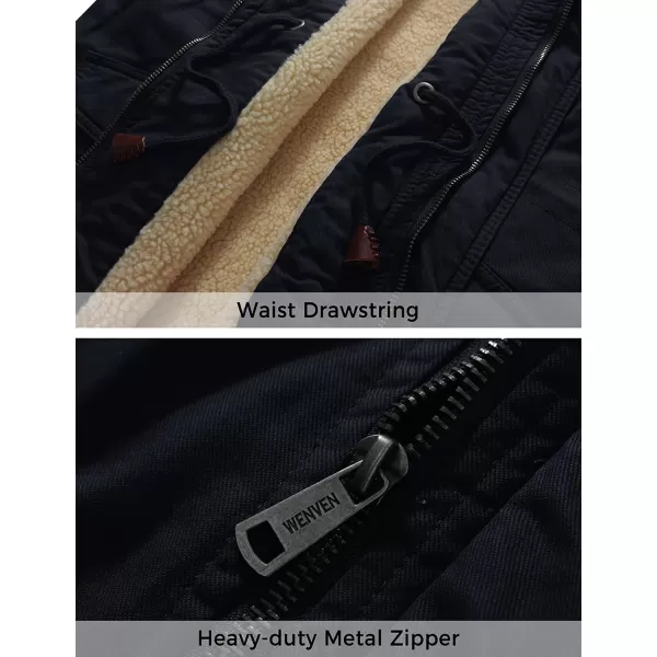 WenVen Mens Winter Sherpa Parka Mid Length Thicken Military Style Warm Jacket with Removable HoodNavy Blue