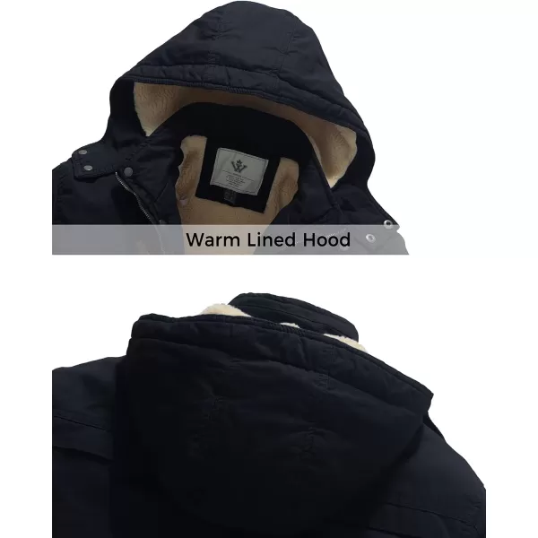 WenVen Mens Winter Sherpa Parka Mid Length Thicken Military Style Warm Jacket with Removable HoodNavy Blue