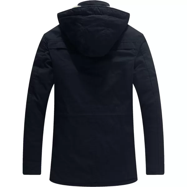 WenVen Mens Winter Sherpa Parka Mid Length Thicken Military Style Warm Jacket with Removable HoodNavy Blue