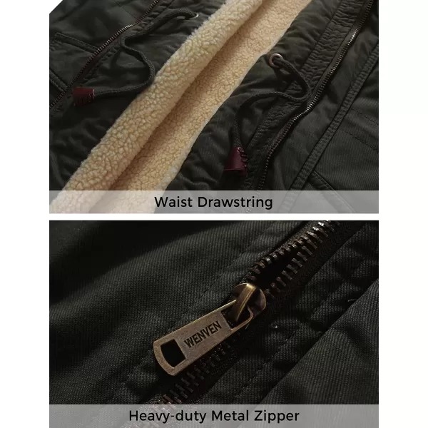 WenVen Mens Winter Sherpa Parka Mid Length Thicken Military Style Warm Jacket with Removable HoodOlive