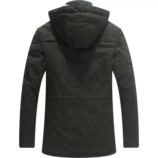 WenVen Mens Winter Sherpa Parka Mid Length Thicken Military Style Warm Jacket with Removable HoodOlive