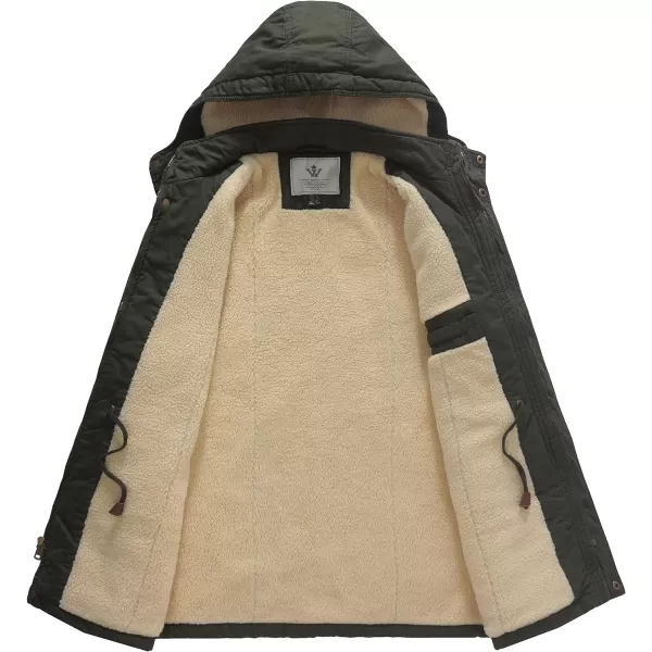 WenVen Mens Winter Sherpa Parka Mid Length Thicken Military Style Warm Jacket with Removable HoodOlive