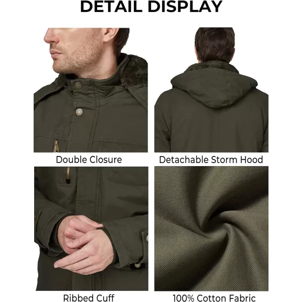 WenVen Mens Winter Thicken Cotton Parka Jacket Warm Coat with Removable HoodArmy Green
